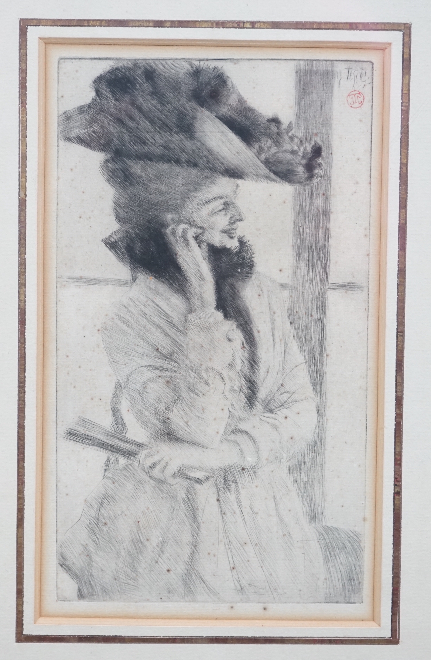 James Jacques Tissot (French, 1836-1902), 'A la fenêtre [At the Window]', [Wentworth 9], drypoint etching on laid paper, 1877, 19 x 10.75cm